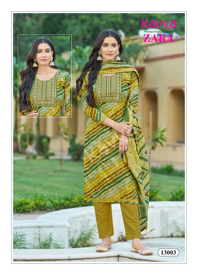 Kavya Zara Vol 13 Cambric Cotton Kurti Pant With Dupatta Collection
